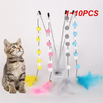 1 ~ 10ШТ Интерактивная игрушка для кошек Забавный красочный шарик из перьев Игрушка-палочка для кошек для игры с котенком, погони, упражнения, Палочка, игрушки для домашних кошек