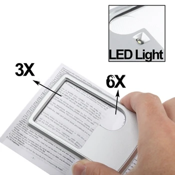 1 Дизайн кредитной карты со светодиодной подсветкой, 6-кратная / 3-кратная ювелирная лупа