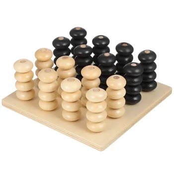 1 Набор деревянных 3D шахмат 3D Четыре в ряд Деревянная стратегическая игра Шахматы Обучающая 3D настольная игра Цифровое раннее образование