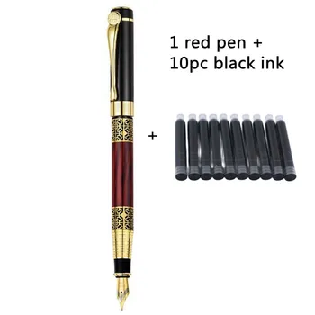 1 ручка + 10 чернильных перьевых ручек, Офисный школьный подарок на память, металлическая ручка Kawaii, Ручка для письма, канцелярские принадлежности