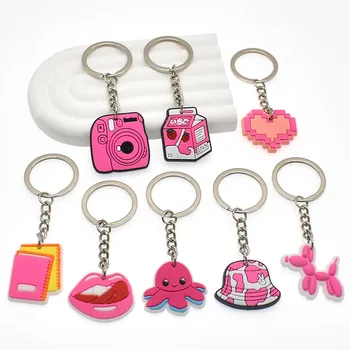 1 шт. брелок из ПВХ розовой серии, милая шапочка для йогурта, сердце, брелок для ключей Polaroid, брелки для ключей, сумка для подвешивания в автомобиле, подходит для ключей для девочек и мальчиков