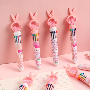 10 цветов Шариковая ручка с кроликом, блестки, 0,5 мм, прессованная шариковая ручка, канцелярские принадлежности для студентов, школьные канцелярские принадлежности в подарок