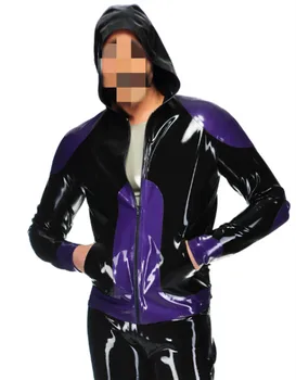 100% латексная резина Gummi, черная куртка, фиолетовая отделка, комфорт, вечеринка, минимализм, косплей xs-xxl 0,4 мм