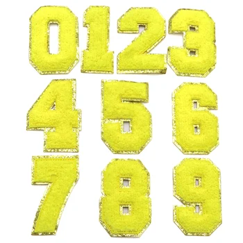 1ШТ 80 ММ Номер 0-9 Желтые Вышитые Синелью Буквы Гладь На Нашивке Аппликация Для Детской Одежды Сумки Швейный Логотип Diy Значок Патч