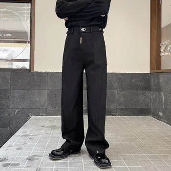 2022 Осенний корейский стиль, уникальная Металлическая пряжка, Заклепки, костюмные брюки, мужские повседневные свободные утепленные костюмные брюки для мужчин, trousera, размер M-XL