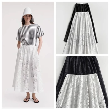 2023 Женская открытая юбка миди, летняя новинка, модная однотонная юбка трапециевидной формы с вышивкой, универсальная длинная юбка для дам