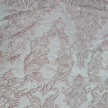 2023, Классический Прекрасный Розовый дизайн, Африканская ткань, Высококачественная Ручная вышивка, Сетчатое кружево с блестками Для изготовления свадебного платья