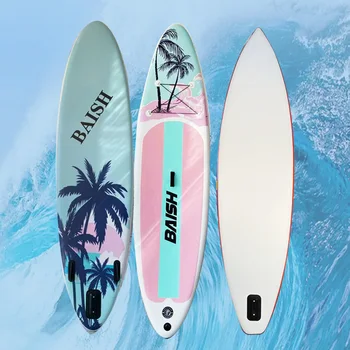 2023 Новая доска для серфинга Stand-up SUP, надувная доска для гребли, доска для плавания в воде, розовая доска с рисунком кокосовой пальмы с аксессуарами