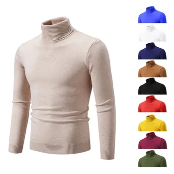 2023 Осенне-зимний новый мужской простой однотонный свитер, модный мужской повседневный свитер с высоким воротом и подкладкой