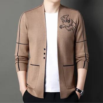 2023 Первоклассный новый бренд, Дизайнерский модный вязаный кардиган для мужчин, свитер, повседневные графические японские пальто, куртка, мужская одежда