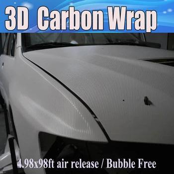 3D Белый Винил Из Углеродного Волокна Без воздушных Пузырьков Для Упаковки Автомобилей / Ноутбуков, покрывающие Наклейки 1.52x30 м /рулон
