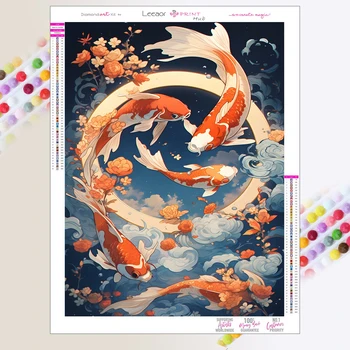 5d Diy Алмазная живопись Koi Наборы для начинающих алмазной живописи в китайском стиле Мозаичная Вышивка Мультяшные Животные Рыбы Украшения для дома