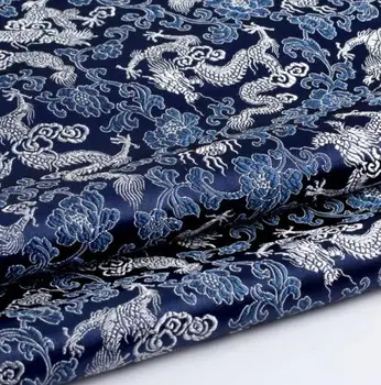 75см * 100см Парчовая ткань костюм дракона антикварная ткань ткань чонсам синий тибетский серебряный дракон женское свадебное платье ткань