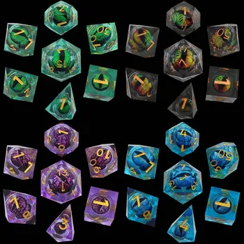 7шт Набор Жидких Кубиков Из Смолы Многогранные Черные, Синие, Фиолетовые Кубики Для Настольных Игр D4 D6 D8 D10 D12 D20 Кости С Острыми Углами
