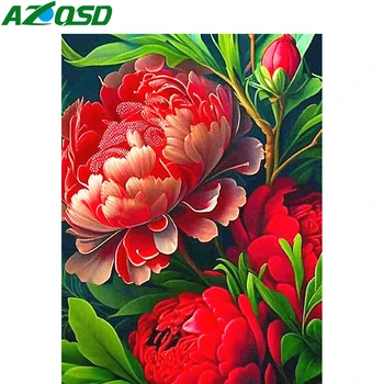 AZQSD Алмазная Роспись Цветок Розы 30х40см Ручная Вышивка Пион Мозаика Из стразов Подарочные наборы для рукоделия