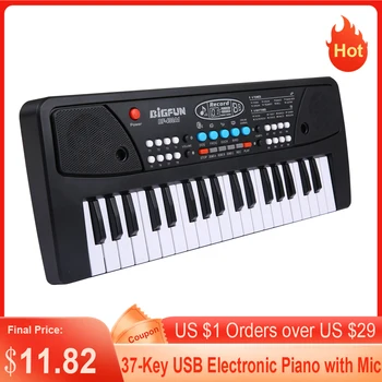 BIGFUN 37-клавишный USB-электронный орган, Детское электрическое пианино с микрофоном, Цифровая клавиатура, Музыкальный инструмент для детей, подарок для студентов