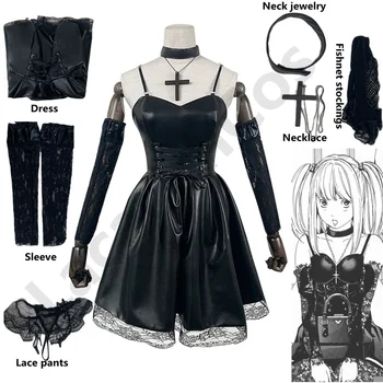 Death Note Косплей Костюм Миса Амане из искусственной кожи, сексуальное платье, украшения на шею, чулки, ожерелье, униформа, парик на Хэллоуин