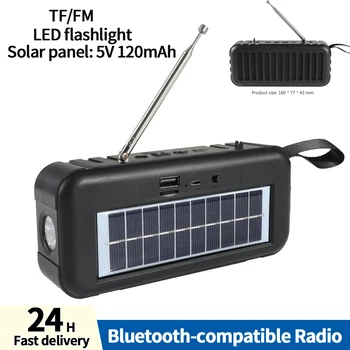 FM-портативный радиодинамик, совместимый с Bluetooth 5.0, уличный динамик на солнечной энергии, радио, светодиодный фонарик с телескопической антенной