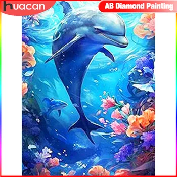 HUACAN Dolphin Diamond Painting Set Морская Вышивка Животных Морское Дно Полный Комплект Украшения Дома Декоративные Картины