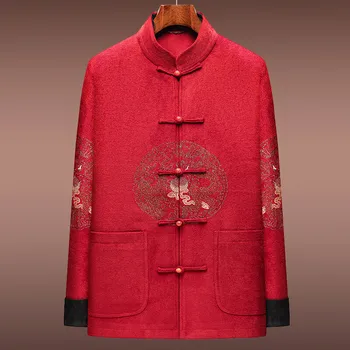 Langjieao Мужской костюм эпохи Тан Среднего возраста, Весенне-осенний топ, Китайская мужская одежда для папы и бабушки, пальто в китайском стиле