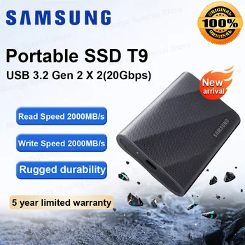 SAMSUNG SSD T9 Внешний Твердотельный Накопитель USB 3.2 Поколения 2x2 Со Скоростью Чтения До 2000 Мбит/с для Профессионалов Игровых ПК Портативный Твердотельный накопитель