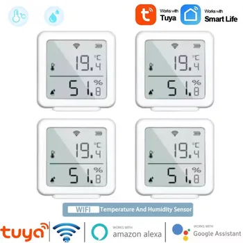 Tuya Smart WIFI Датчик температуры и влажности, гигрометр, термометр для помещений, ЖК-дисплей, поддержка Alexa Google Assistant