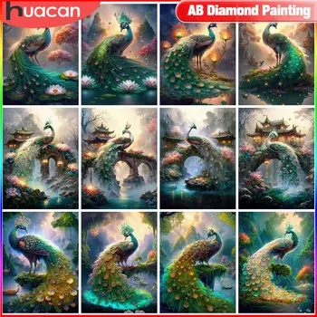 Алмазная живопись HUACAN Animal Павлины Картина из страз Храмовый Цветок 5D DIY Home Decorative