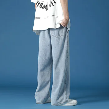 Весенне-летние Джинсы с широкими штанинами, мужские Модные Повседневные Корейские Универсальные джинсы, Мужская Уличная Одежда, Свободные Прямые Джинсовые брюки, Мужские S-3XL