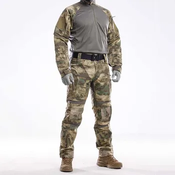 Военно-тактические комплекты, мужские камуфляжные уличные тренировочные костюмы с несколькими карманами, мужская дышащая футболка с длинным рукавом + брюки-карго