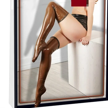 Горячая распродажа латекса носок, резиновая стильных женщин кофе элегантный чулок размер XS-ХХL