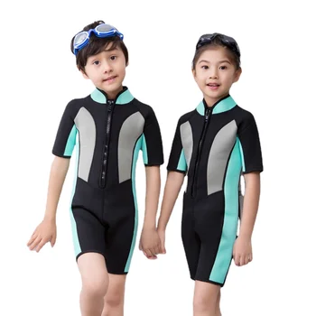 Детские гидрокостюмы из неопрена Hisea толщиной 2 мм с короткими рукавами, гидрокостюмы для дайвинга для мальчиков /девочек, детские защитные очки от сыпи, слитные комплекты для серфинга, плавание с трубкой