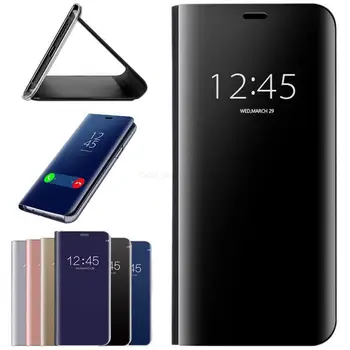 Для Samsung Galaxy J4 J6 Prime J4 Core Чехол с зеркалом Заднего Вида и Откидной Подставкой Чехол Для телефона Samsung J5 J7 J8 A9 A9S A02 Задняя крышка