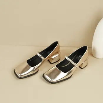 Женские весенне-летние винтажные простые офисные повседневные туфли Мэри Джонс из искусственной кожи с квадратным носком на толстом каблуке, женские туфли на каблуках