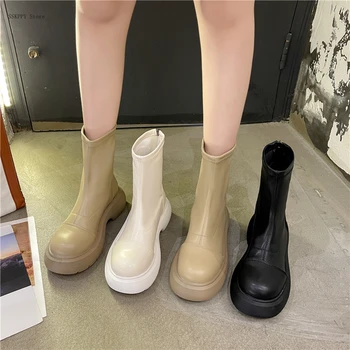 Женские короткие ботинки на толстой подошве, весенне-осенние тонкие ботинки в британском стиле 2022, Модные новые дикие Удобные короткие сапоги Женские