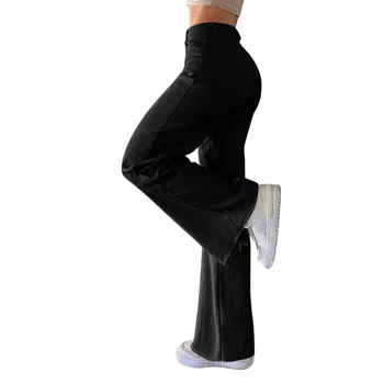 Женские осенние джинсовые брюки 2021 года, прямые повседневные джинсовые брюки, Однотонные Свободные Широкие джинсовые брюки Pantalones Femme