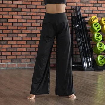Женские повседневные брюки для йоги с высокой талией, Свободные Широкие брюки-стрейч с эластичной резинкой на талии, Удобные однотонные брюки-слаксы для женщин Y2K