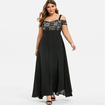 Женское длинное платье с открытыми плечами, макси-вечеринка с цветочным кружевом, вечерние майки, Элегантное черное коктейльное платье для выпускного вечера, шикарное платье для официальных мероприятий