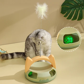 Забавная игрушка из кошачьих перьев, Саморазвлекающийся мяч для кошек, Интерактивная игрушка-палочка для кошек, Котенок, Играющий в Аксессуары для домашних животных