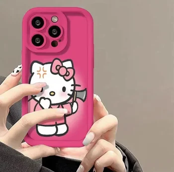 Забавный Sanrio Hello Kitty Белый Чехол Для Телефона iPhone 15 11 12 13 14 Pro Max XR X XS 7 8 15 Plus SE2 Милый Кот Мягкий Силиконовый Чехол