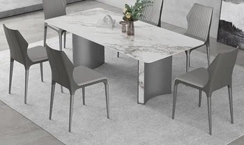 Итальянский минималистский прямоугольный обеденный стол на каменной плите и сочетание стула современный минималистский домашний обеденный стол высокого класса