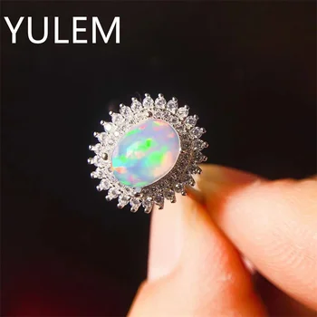Кольцо с цветком из стерлингового серебра YULEM для повседневной носки 7 мм * 9 мм с натуральным опалом, кольцо из серебра 925 пробы, ювелирный подарок с опалом для женщины
