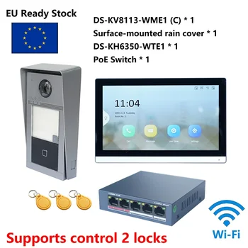 Комплект видеодомофона HIK с поддержкой нескольких языков 802.3af POE, включающий DS-KV8113-WME1 (C) и DS-KH6350-WTE1 и коммутатор PoE