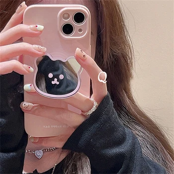 Корейский милый мишка подставка для зеркала Happy Day Мягкий чехол для телефона iPhone 14 13 12 Pro Max 11 дюймов с прекрасным захватом противоударный чехол