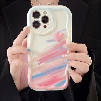 Корейское Милое Граффити 3D Розовое Сердце Любви Картина Маслом Мягкий Чехол Для Телефона iPhone 11 14 Pro Max 14Plus 12 Pro 13 XR Силиконовый Чехол