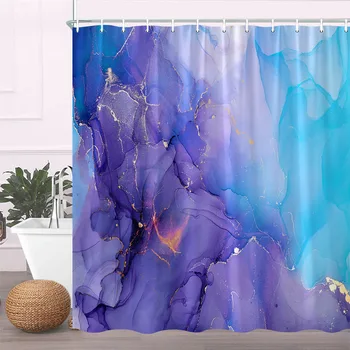 Красочные мраморные занавески для душа для ванных комнат, наборы ткани абстрактного синего цвета с фиолетовой текстурой, можно стирать в машине Шторы для декора ванной комнаты