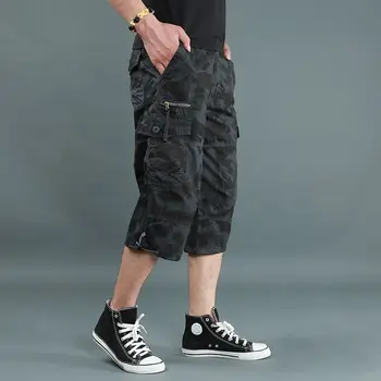 Летние укороченные брюки для пеших прогулок с несколькими карманами, мужские камуфляжные военные тактические шорты, повседневные хлопковые шорты-карго длинной длины 5XL