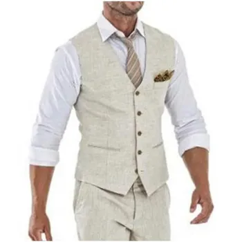 Льняные мужские костюмы, летний костюм Homme для свадьбы, жениха, выпускного вечера, terno masculino, Приталенный блейзер, сшитый на заказ, куртка + брюки, 2 предмета,