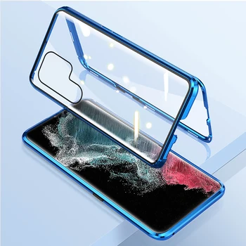Магнитный Двусторонний Чехол Для телефона Из закаленного Стекла Samsung Galaxy A53 A13 A72 A52 A42 A32 A12 S20 S21 S22 Ultra Plus Case Прозрачный