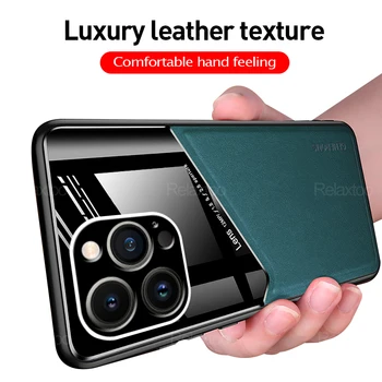 Магнитный чехол для телефона iPhone 14 13 12 11 Pro Max Mini Plus с защитной текстурой кожи для защиты объектива камеры iphone14