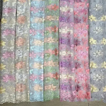 Многоцветная сетчатая ткань с вышивкой, полиэстер, осень-зима, старинное кружево, детская одежда, платье, ткань с вышивкой в виде кленовых листьев